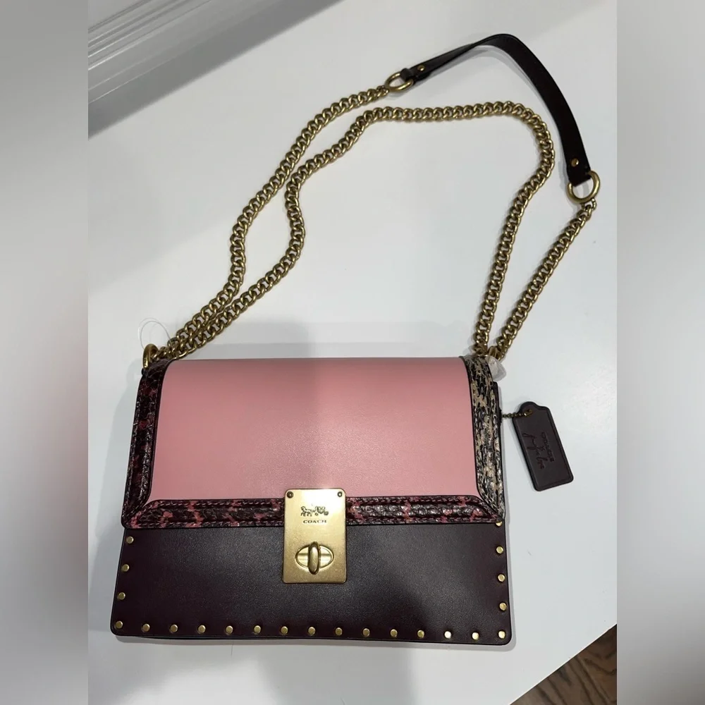 Coach X Jennifer Lopez Hutton Shoulder Bag In Colorblock With Snakeskin Detail - Picture 2 of 14